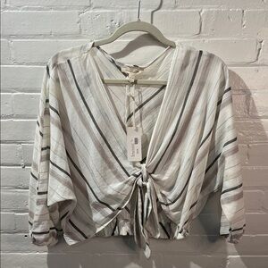 Grade & Gather Striped Tie-Front Blouse NWT